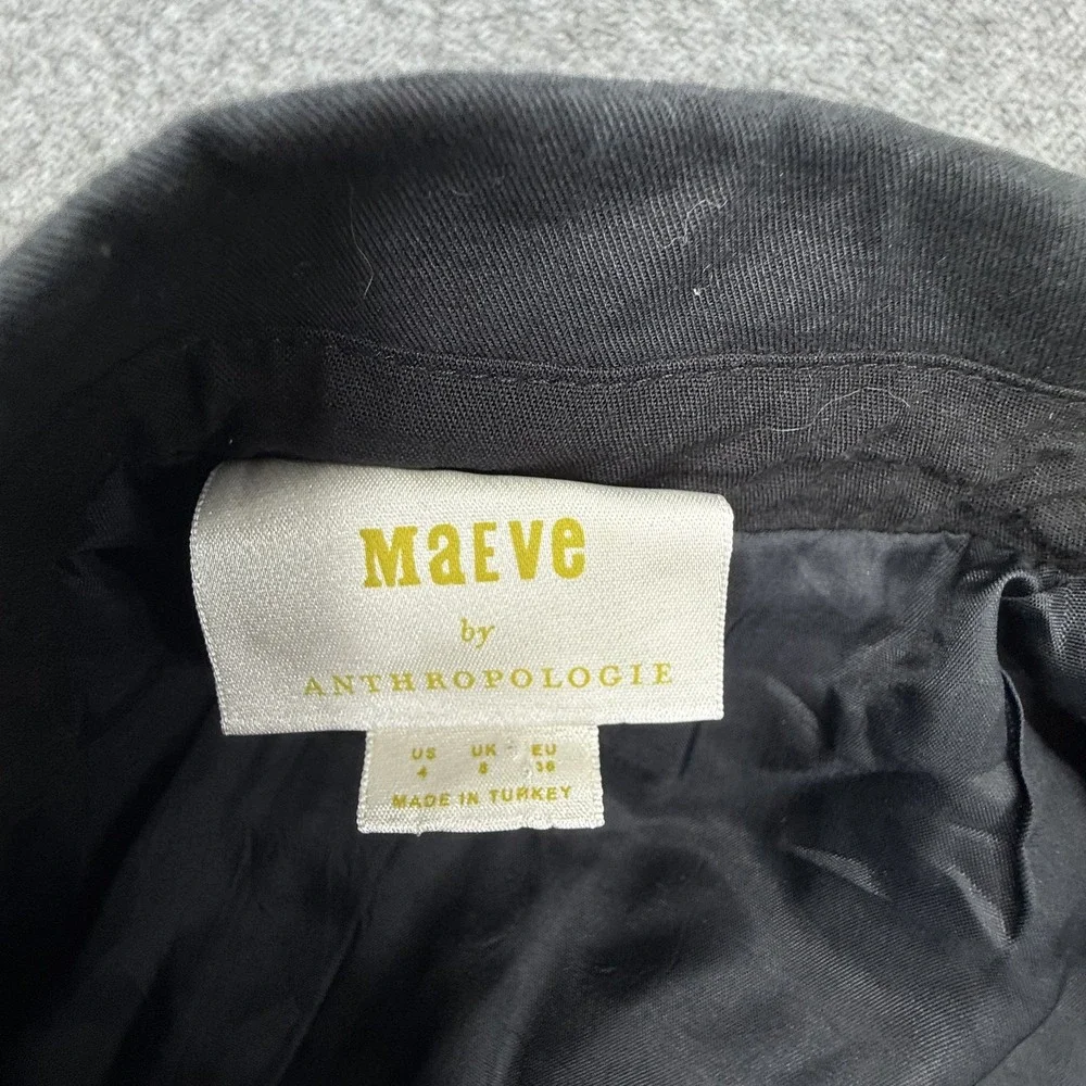 Maeve Anthropologie Blazer Womens 4 Black Cropped Two Button Cotton Stretch‎